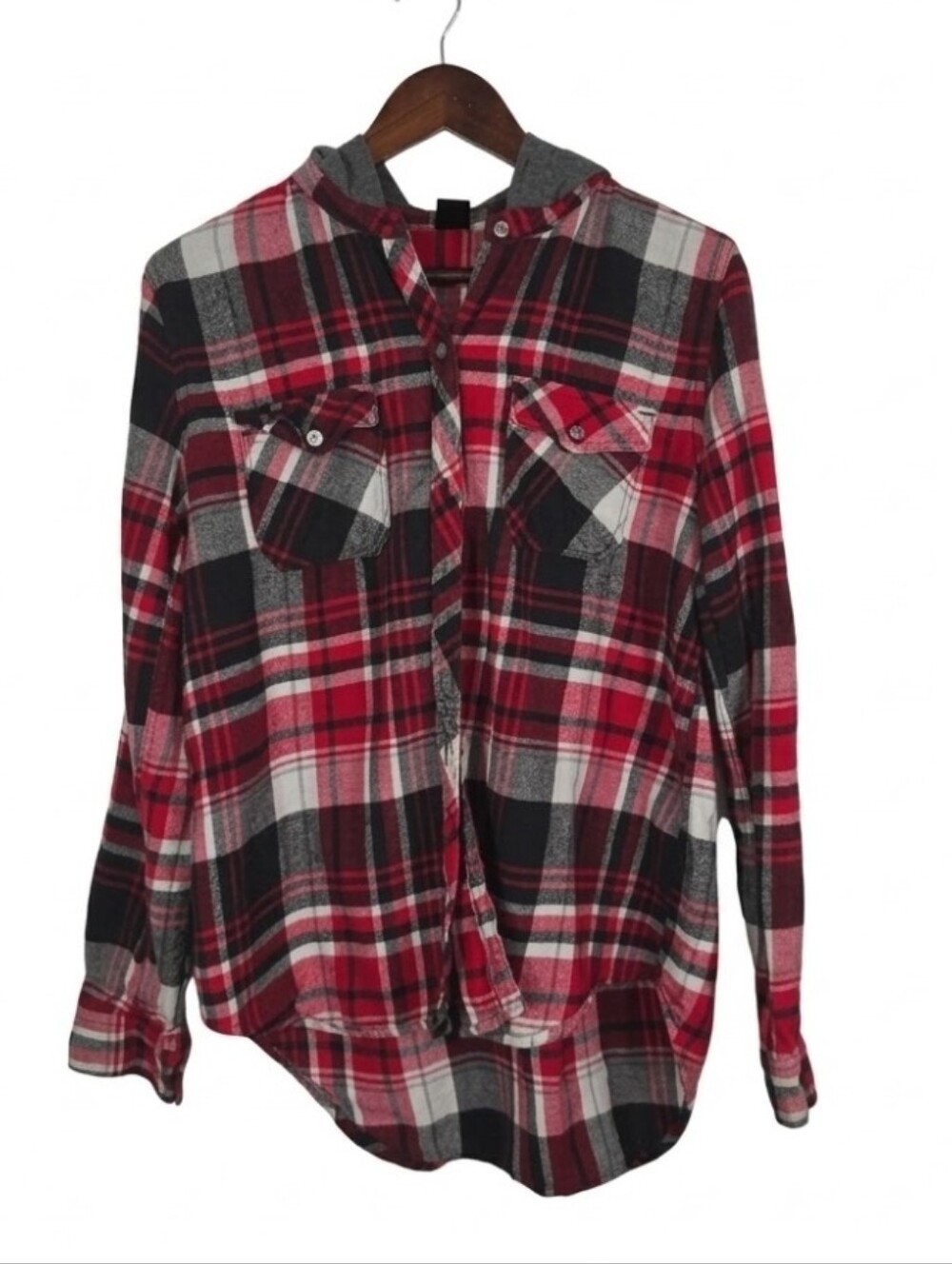 Empyre flannel print hooded button down